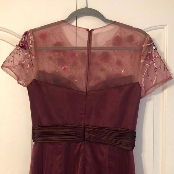 JS Collection Sequin Floral Beaded Satin Chiffon Fairy Maxi Dress Size 4 - Picture 6 of 10